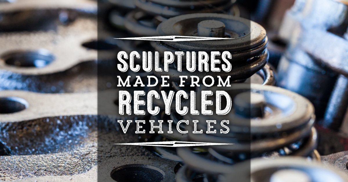 Sculptures made from recycled vehicles